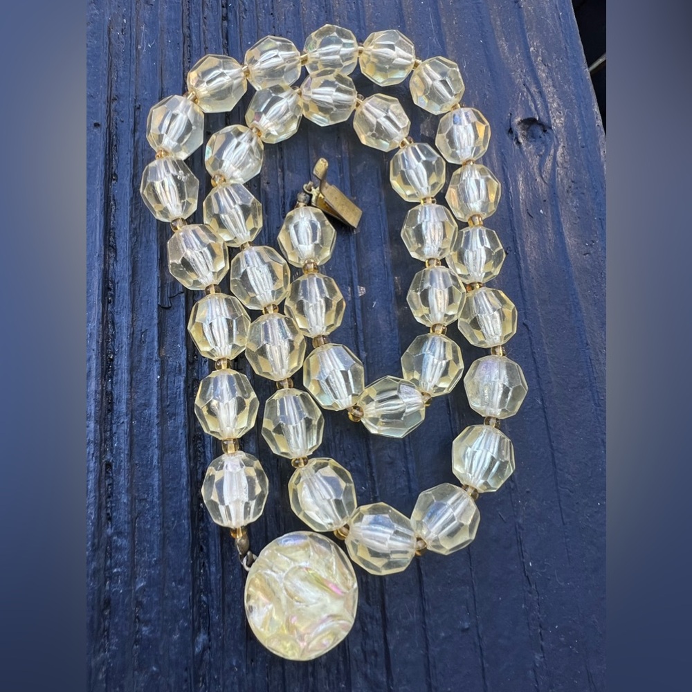 Vintage Signed Made in Austria 20” Golden Yellow Acrylic Bead Necklace